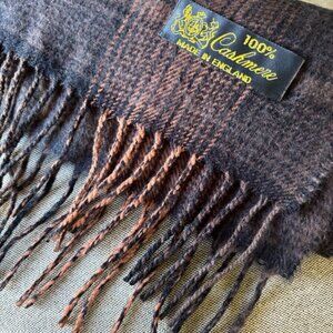 [New] British Luxury Hand-loomed 100% Cashmere Brown & Black Plaid Neck Scarf